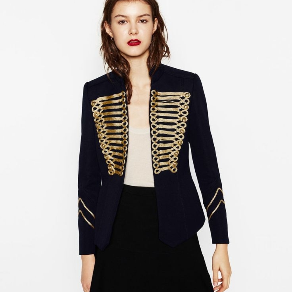 Zara Navy and Gold Military Blazer